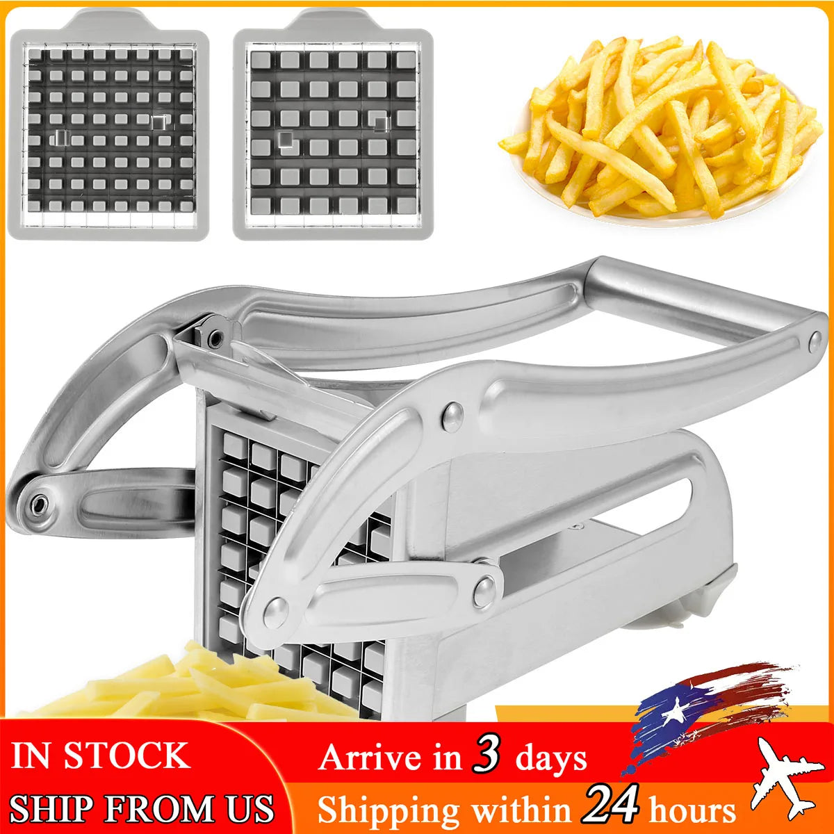 French Fry Cutter Stainless Steel Potato Chipper Blades Manual Food Slicer Dicer Multifunction Vegetable Fruit Onion Chipper - You Offer