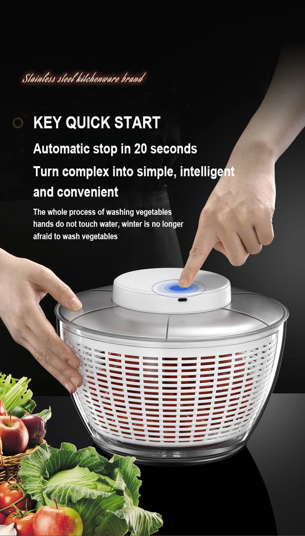 Salad Spinner Electric/Manual Vegetable Dehydrator Multifunction Food Fruit Dryer Quick Drying Drain Basket Kitchen Accessories