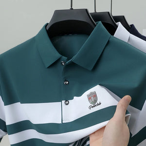 High quality fashion striped short sleeve polo shirt men's luxury brand embossed design summer new breathable T-shirt golf top