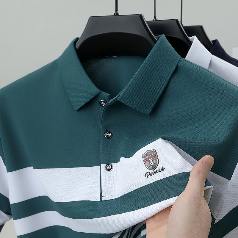 High quality fashion striped short sleeve polo shirt men's luxury brand embossed design summer new breathable T-shirt golf top