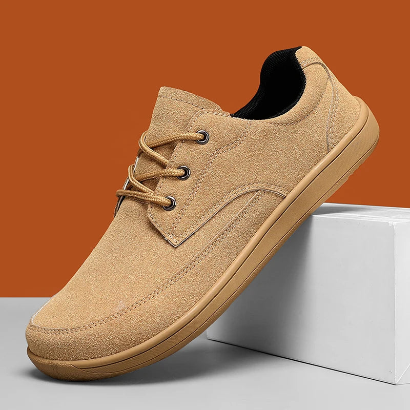 Men Suede Casual Wide Toe Shoes Beige Thick Soled Lace Up Walking Shoes Also Suitable for Designer Retro Style Denim Boot Sizes