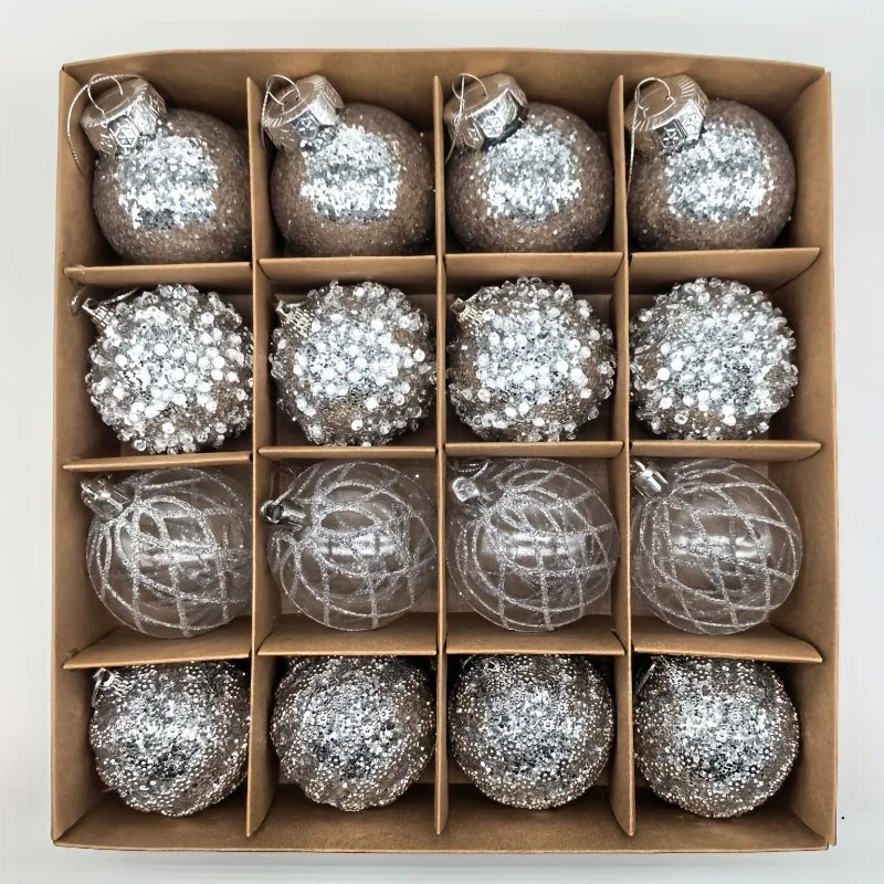16pcs/set New Style Christmas Ball Set Glitter Deco Ball with Round Shapes for Christmas Tree Hanging Ornaments Plastic Material