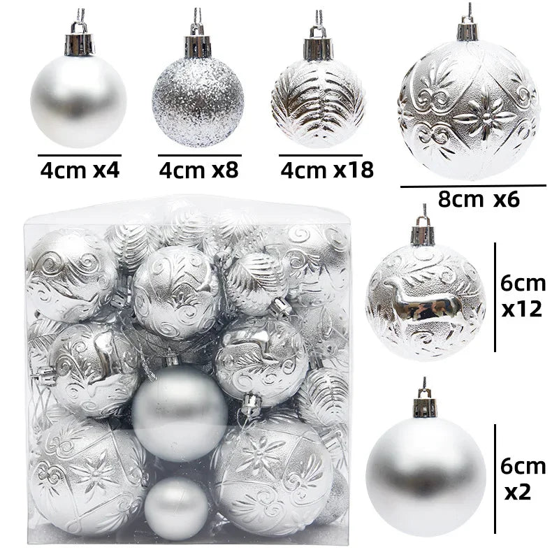29/40/50pcs Silver Red Special-shaped Christmas Ball Ornaments Christmas Tree Party Decoration Christmas Spheres Pendant New