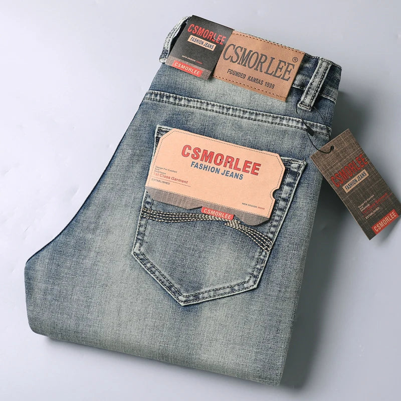 High-end Light Luxury Brand Jeans Men's Retro Slim Fit Straight Versatile Casual Gray Trousers Autumn and Winter Thick Jeans - You Offer