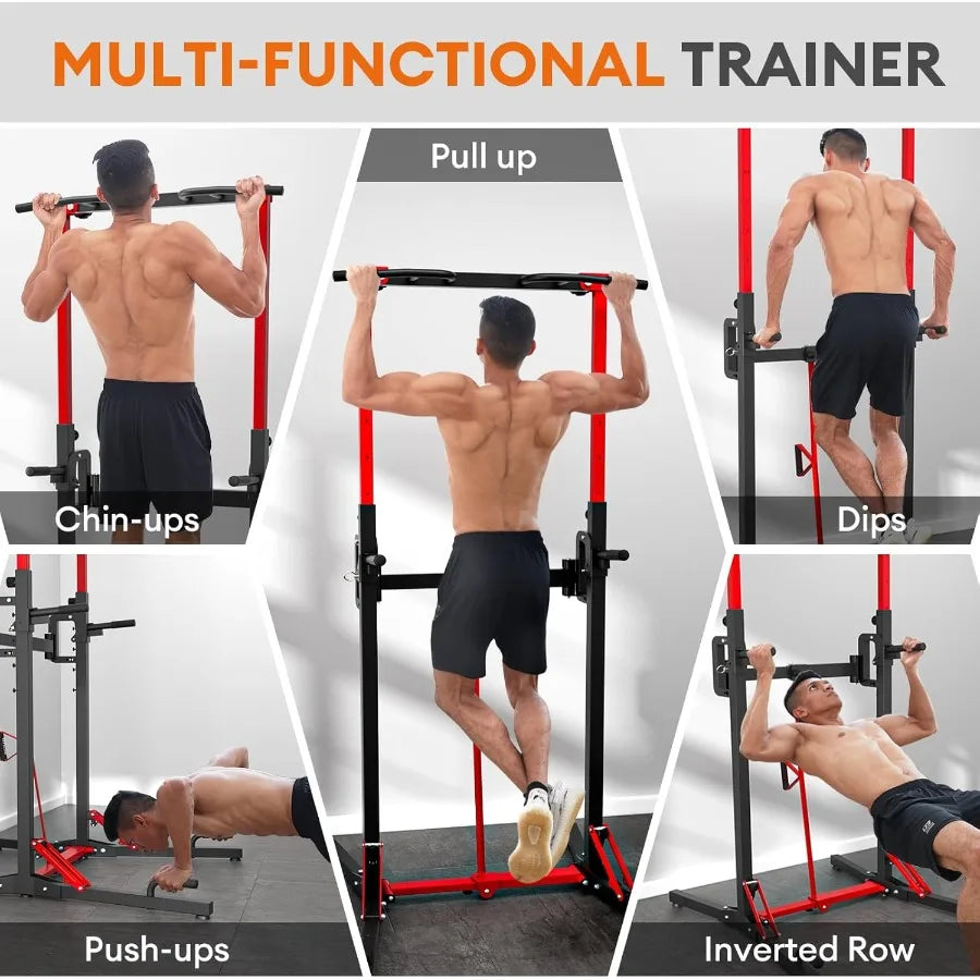 Foldable Power Tower Pull Up Bar Station, Multi-Function Adjustable Height Dip Station for Home Gym Workout, Strength Training F