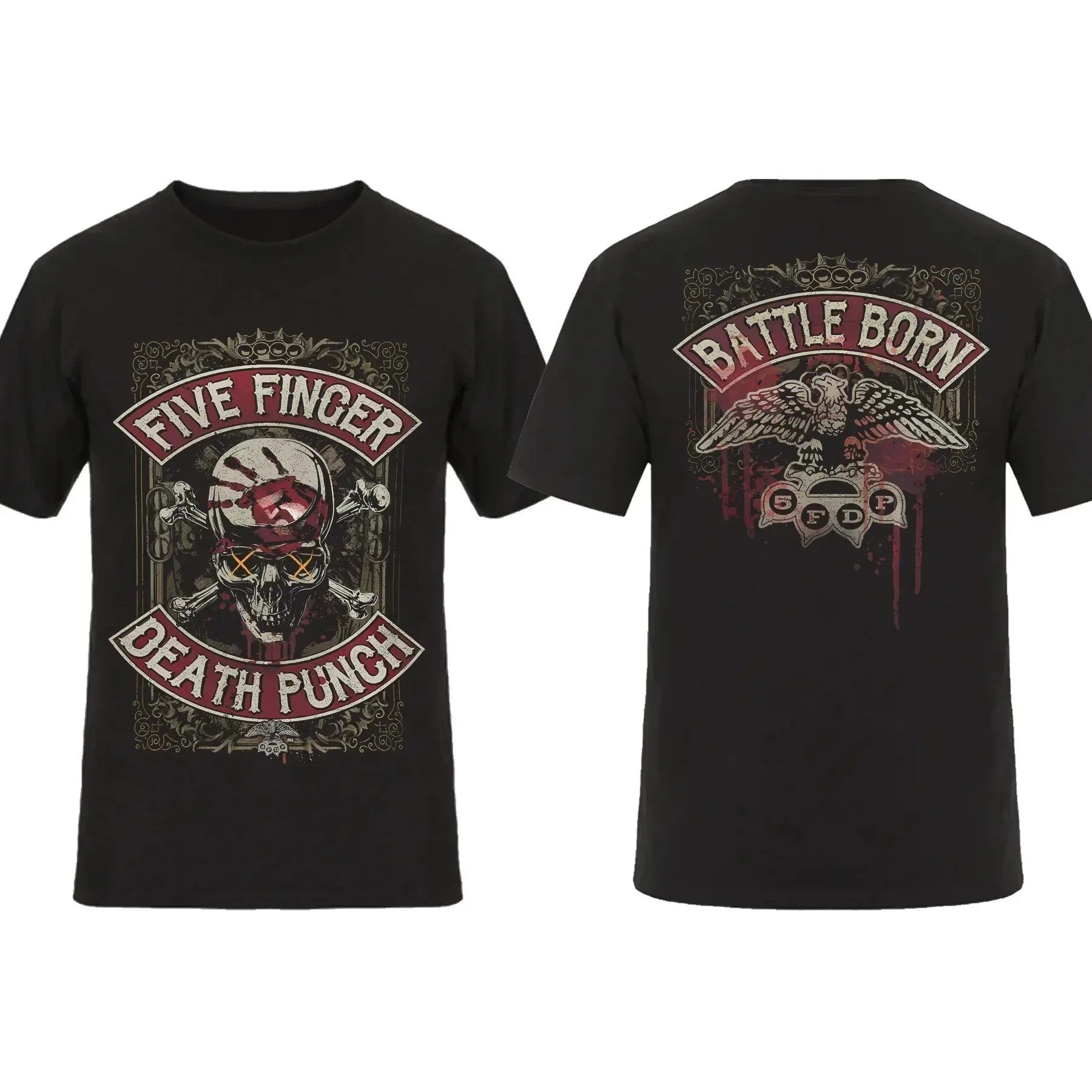 2026 Fashion Men T Shirt Double-sided Biker Skully Black By Five Finger Death Punch T-shirt Graphic Youth Cloth Streetwear S-4XL
