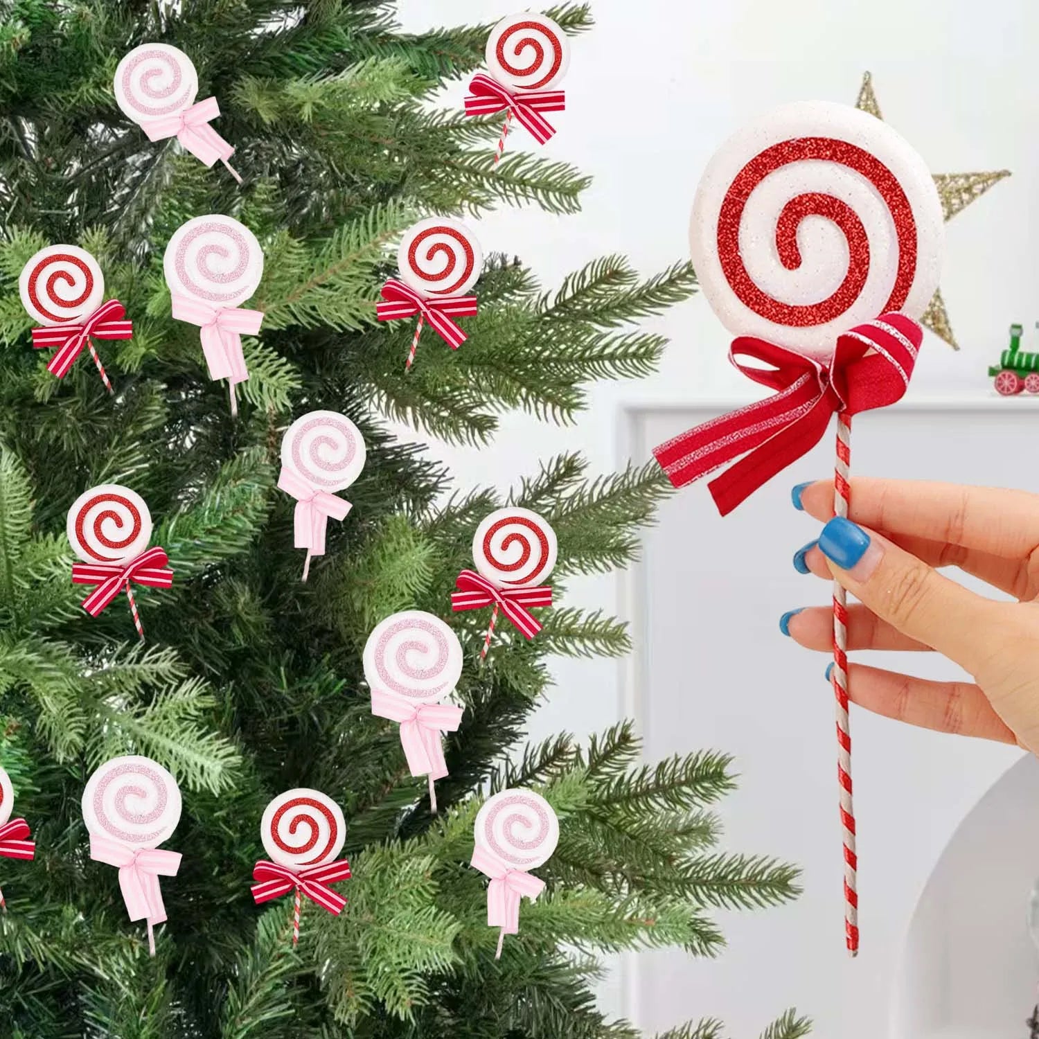 20/1x Christmas Candy Cane Ornaments Plastic Glitter Xmas Tree Hanging Pendants Twisted Crutch Candy Canes New Year Party Favors