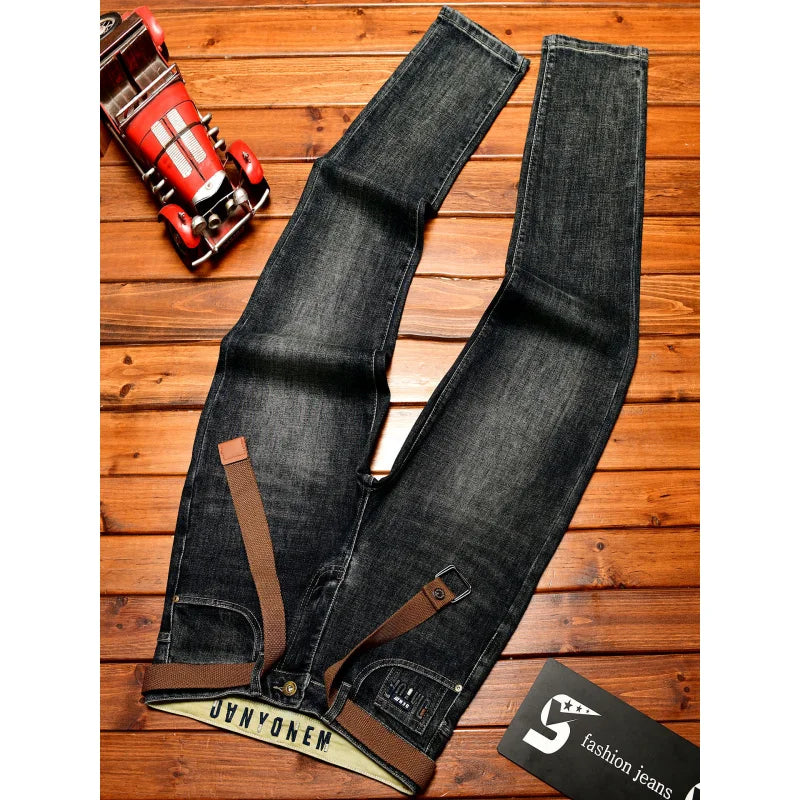 Trendy brand jeans for men in autumn 2025, thick denim, elastic fabric, fashionable street slim fit small leg pants - You Offer