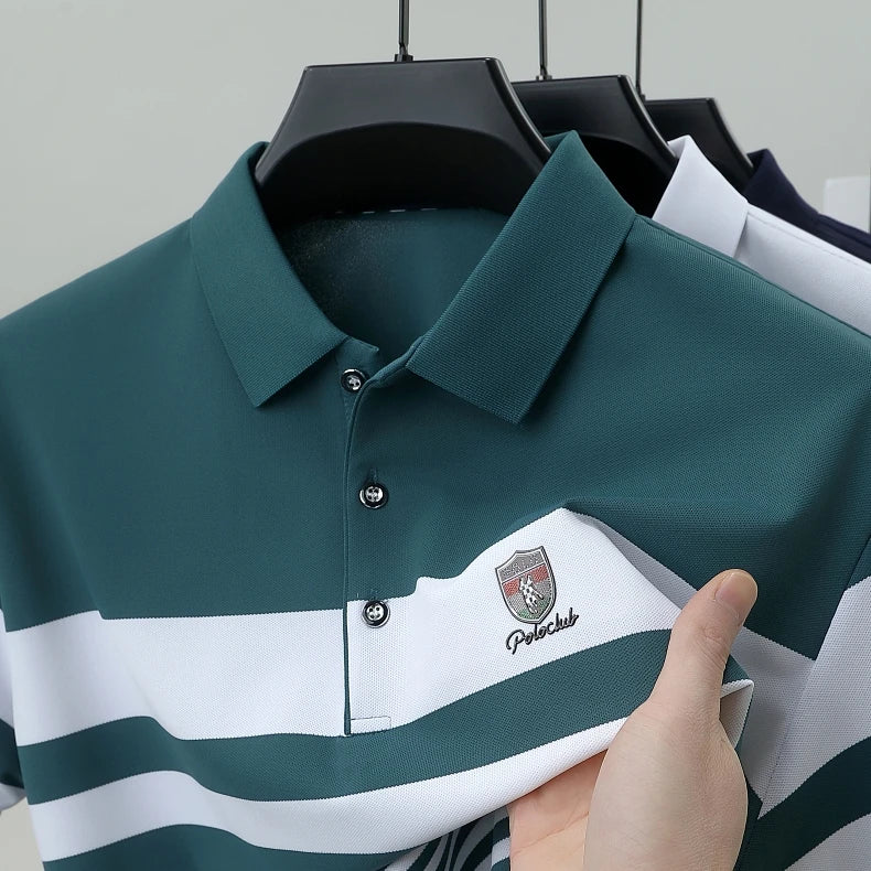 High quality fashion striped short sleeve polo shirt men's luxury brand embossed design summer new breathable T-shirt golf top
