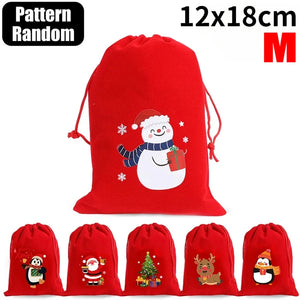 Christmas Drawstring Bags Velvet Cartoon Santa Claus Snowman Candy Snakcs Gifts Bags for Xmas Tree Party Home Packaging Pouches