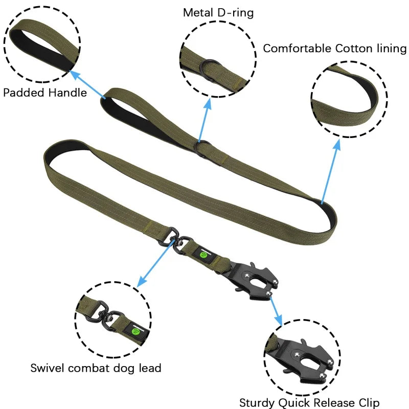 Tactical dog collar leash set leash handle military can dur nylon pit dog, medium large walking training pet accessories