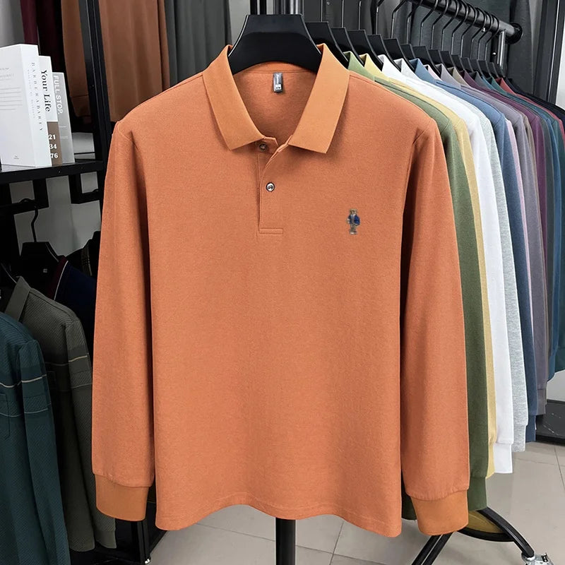 100% pure cotton men's trendy luxury brand autumn long sleeved polo shirt designer teddy bear embroidery business casual T-shirt