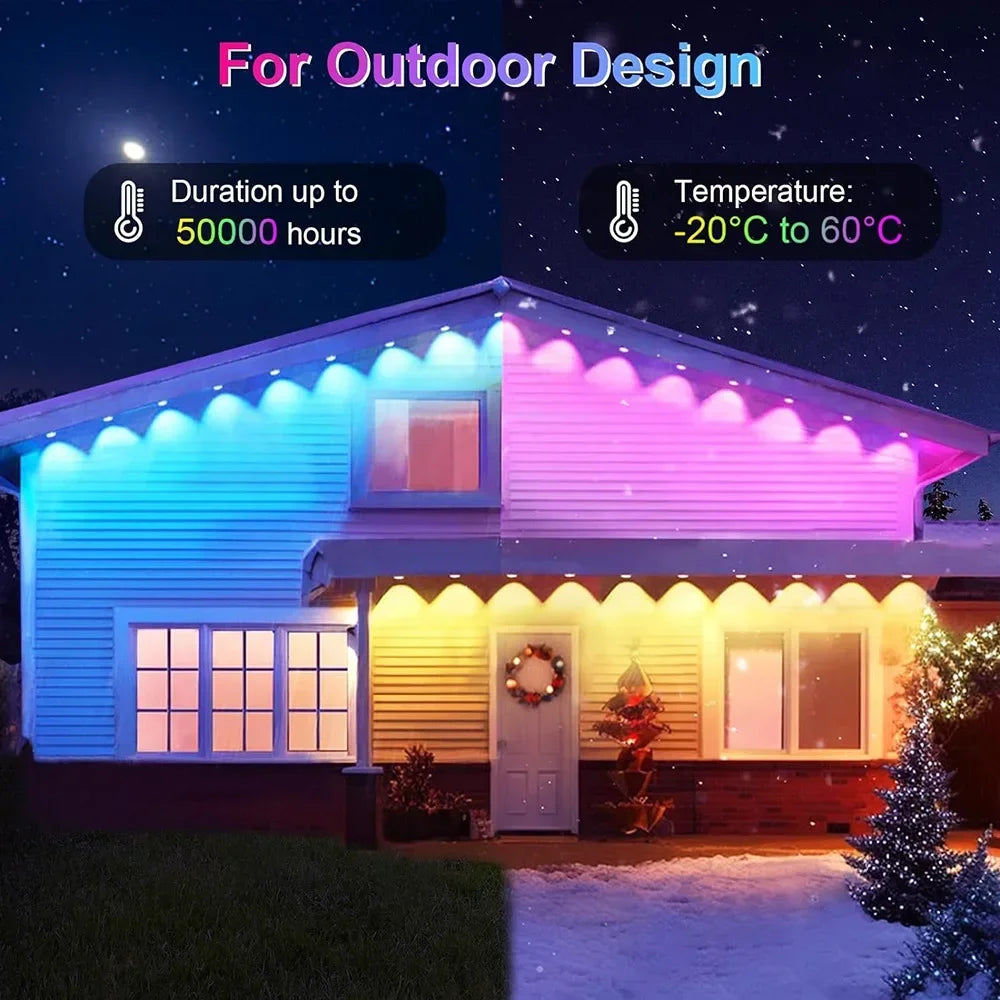100FT 60 LEDs Permanent Outdoor Lights Smart RGBIC Eaves LED Lights Festival Flashing Lighting Fairy String  Holiday Lighting