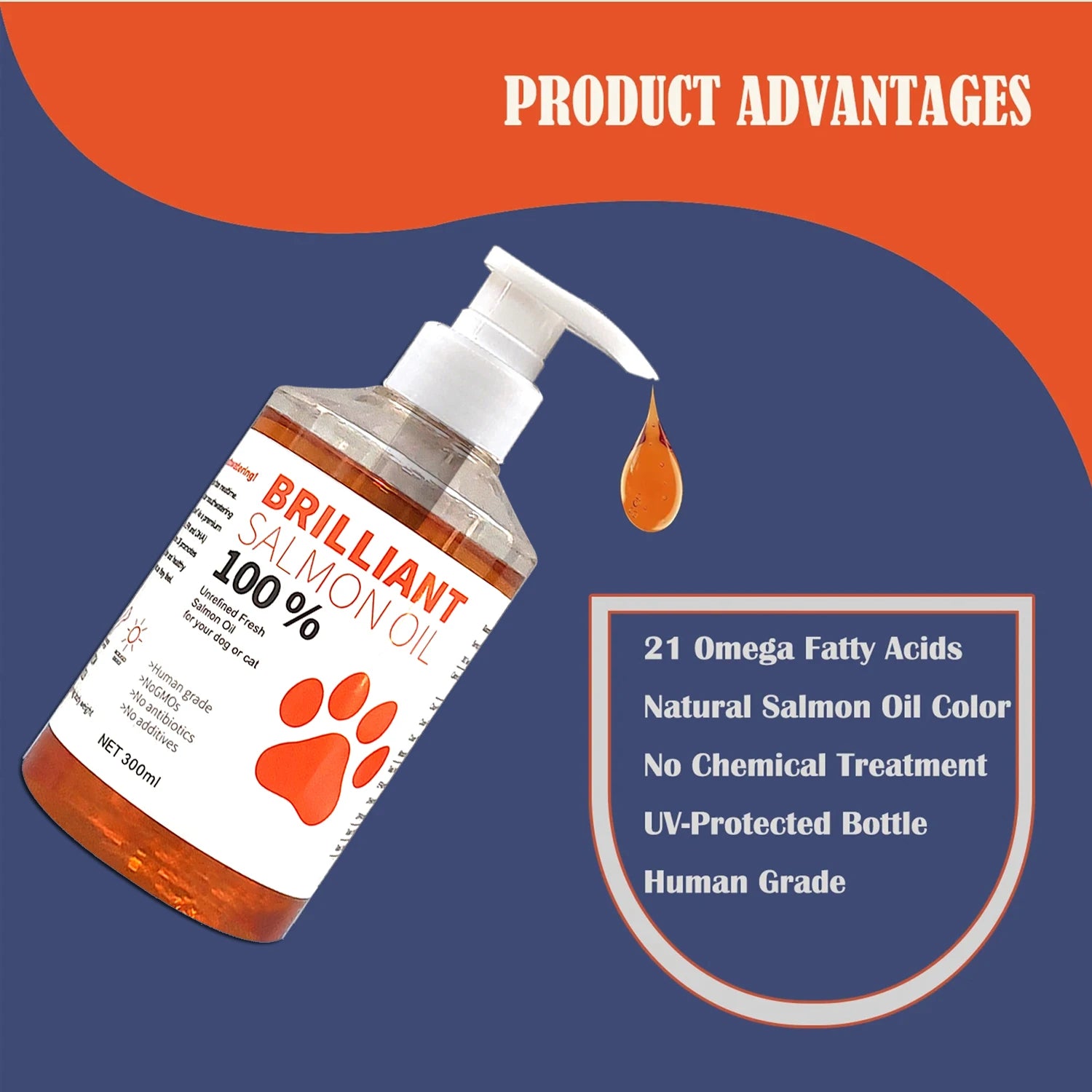 300ml/10.15 fl oz, 100ml/3.38 fl oz Human Grade Salmon Oil for Dogs&Cats – Omega Fatty Acids Supplement for Optimal Health & Nut