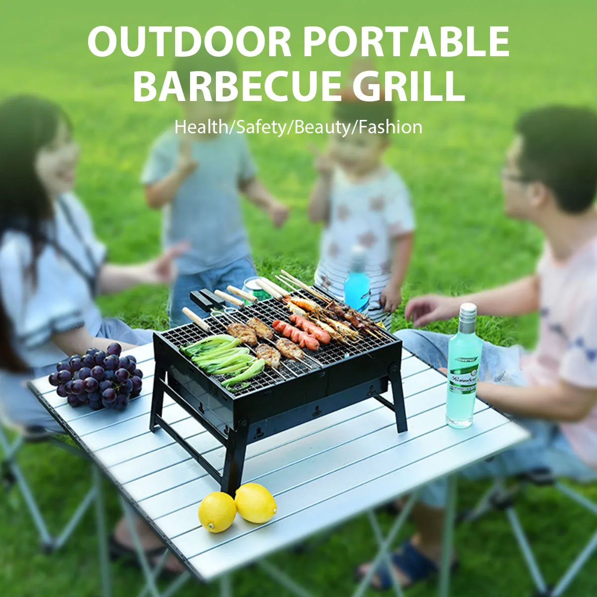 Portable BBQ Charcoal Grill Stainless Steel Small Mini BBQ Tool Kit Outdoor Cooking Camping Picnic Beach Portable BBQ - You Offer