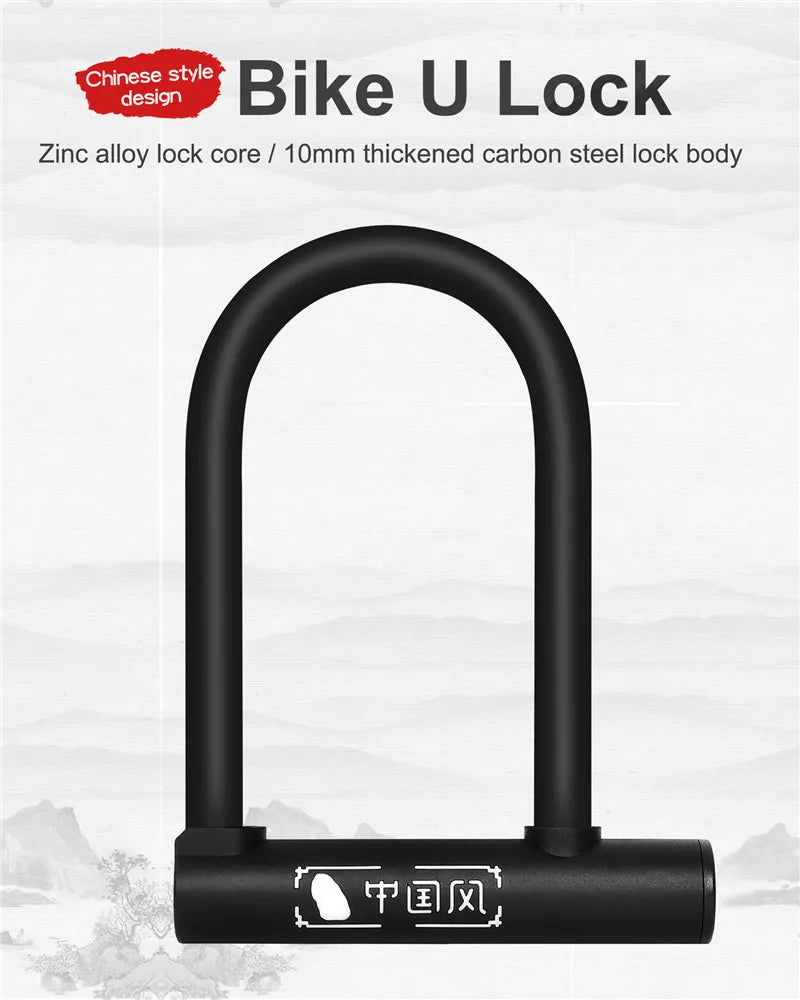 WEST BIKING Bicycle U Lock MTB Road Bike Padlock Portable Anti-theft Safety Motorcycle Scooter Cycling Lock Bicycle Accessories - You Offer