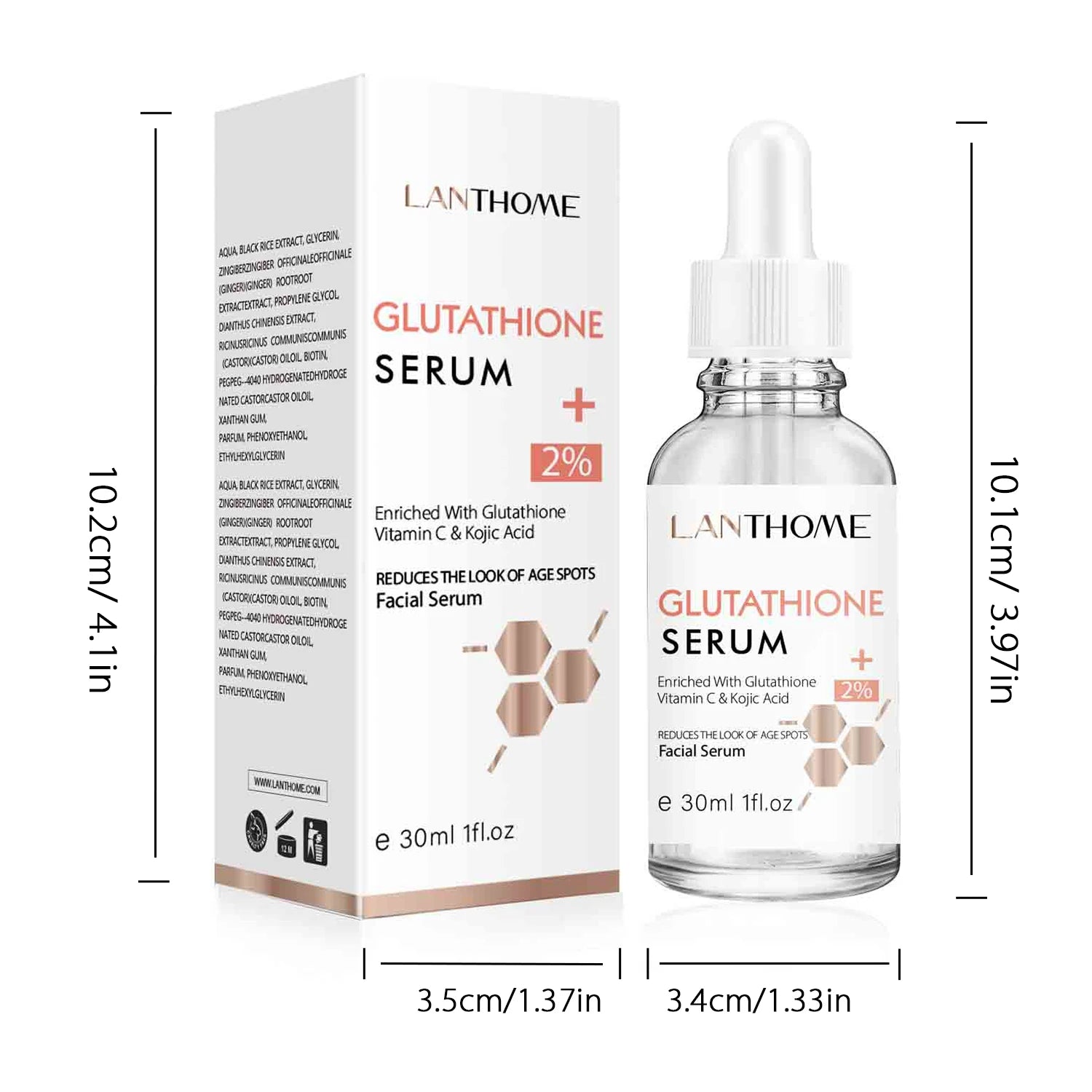 Lanthome Glutathione Whitening Serum Fade Black Dark Spots Vitamin C Defects Reduce Facial Oil Brightening Firming For Women