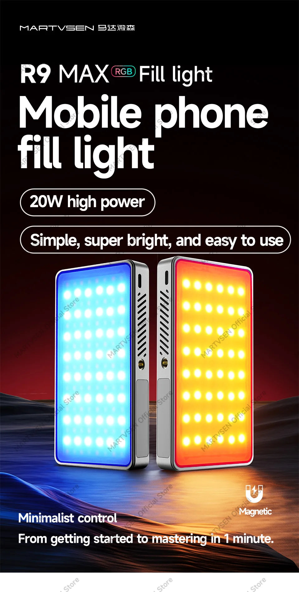Mini Rechargeable R9PRO full-color RGB Camera Photography Fill light LED Portable Mobile Phone Selfie Live Broadcast Video Light