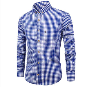 American size 100% cotton men's long sleeve shirt plaid non-ironing casual high quality breathable plus size slim fit
