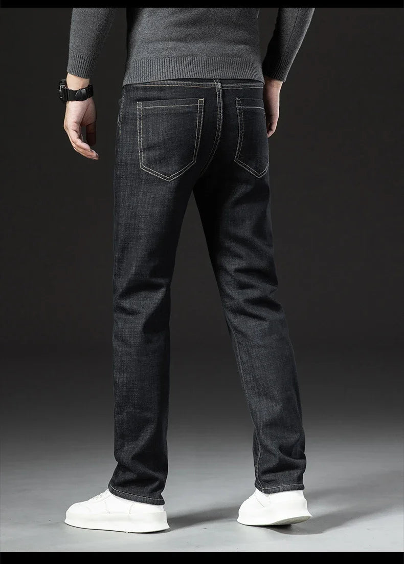 Winter Lamb Fluff Denim Straight Pants Men Thicken Big Size 40 Jeans High Waist Stretch Jeansy Fleece Lined Warm Slim Vaqueros - You Offer