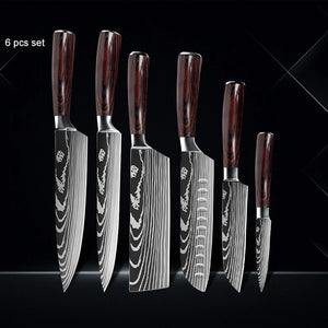 Chef knife 1-10Pcs Set Laser Damascus Pattern Kitchen Knives Sharp Japanese Santoku Slicing Utility Knife Cleaver Boning Knives - You Offer