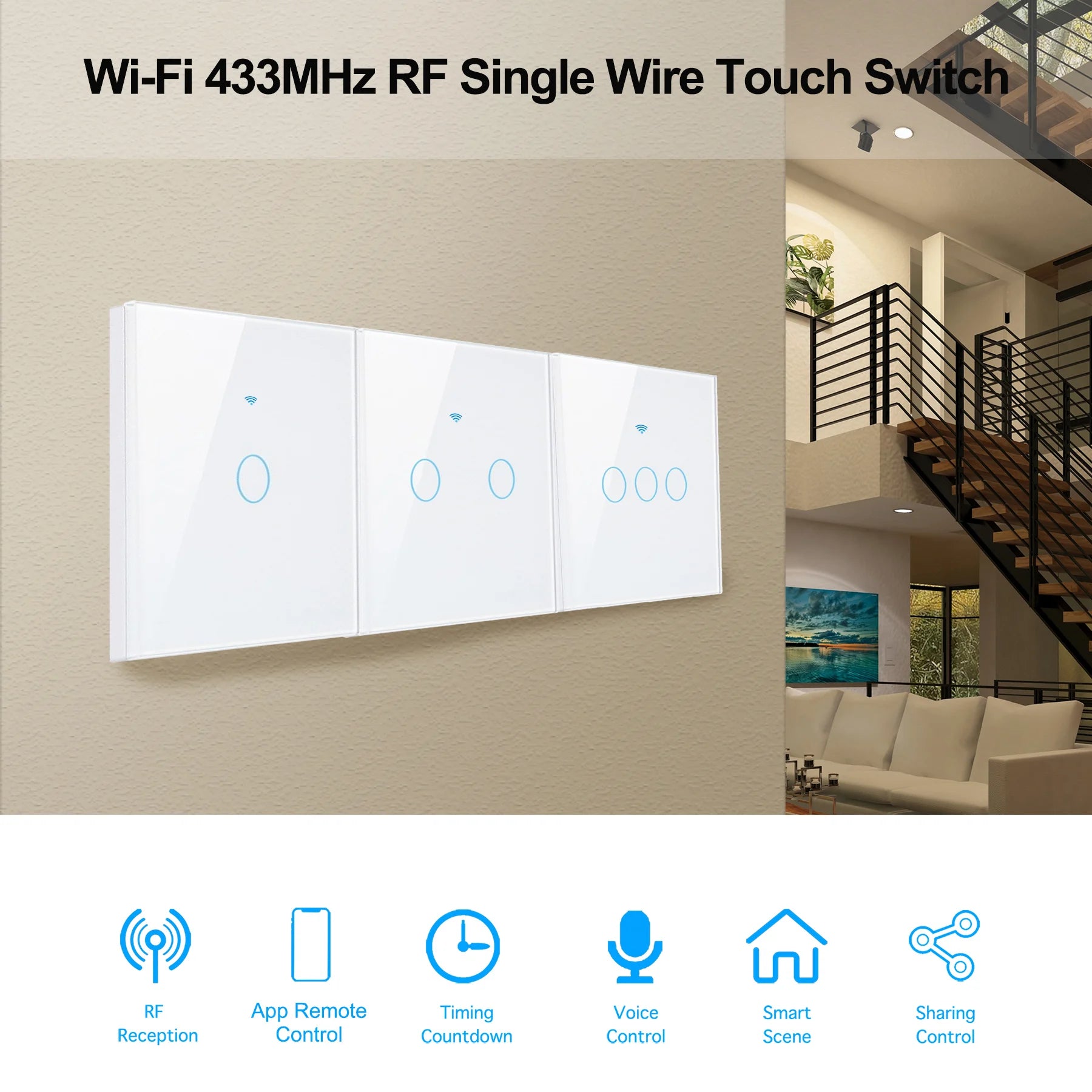 EU Smart Switches 1/2/3Gang Tuya Wifi Touch Light Switch Wall Sensor Switches Smart Life For Alexa Google Home 433RF Remote
