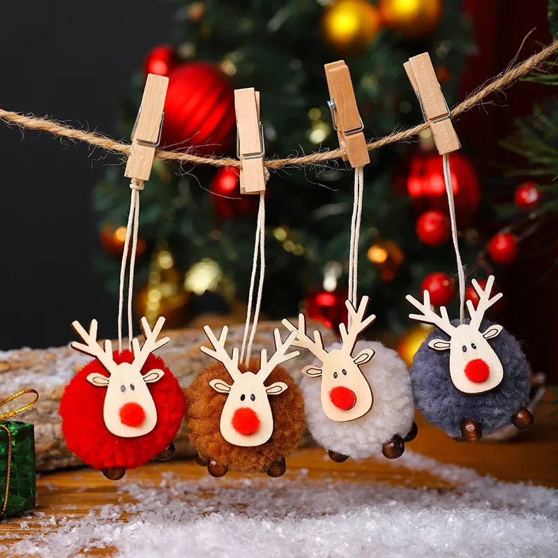 1-10pcs Christmas Felt Elk Hanging Ornaments Cute Reindeer Craft Decorations Xmas Tree Wooden Pendants New Year Party Kids Gifts
