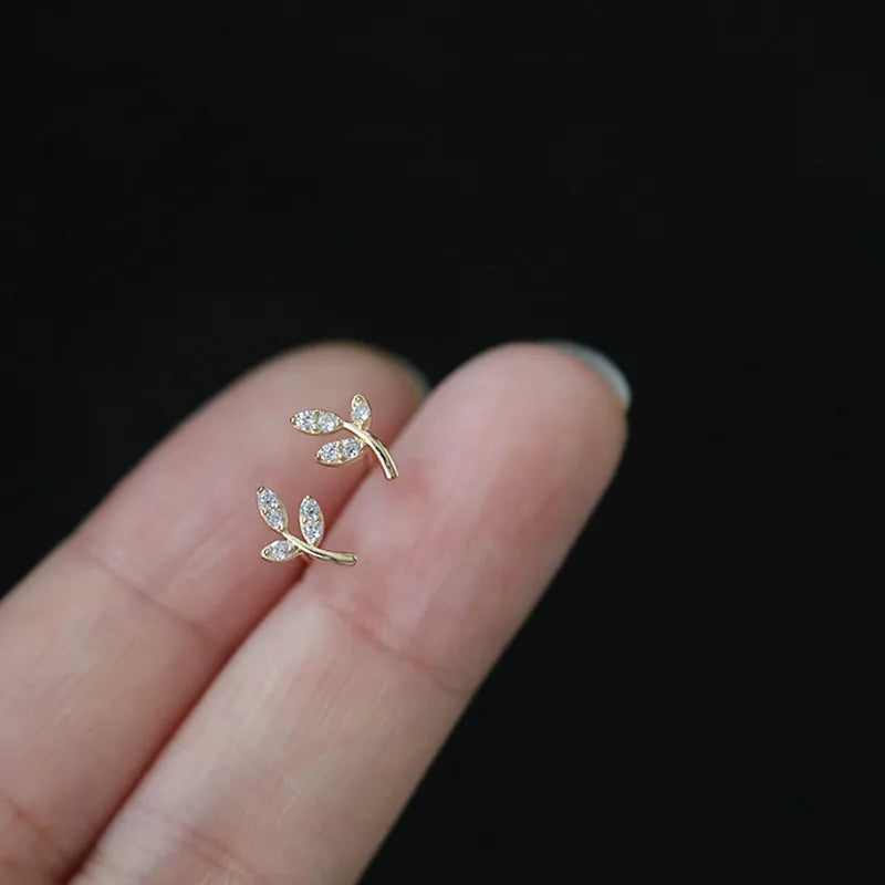 925 Silver Needle Mini Leaf Flower Earrings Children's Student Earrings Classic Simple Jewelry - You Offer