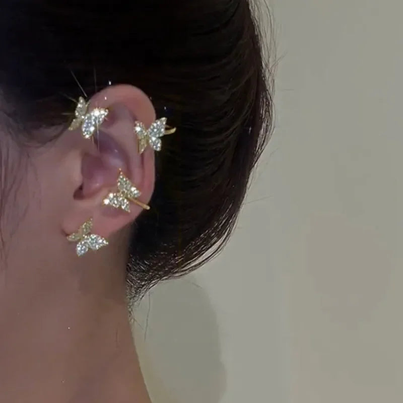 Silver Plated Metal Butterfly Ear Clips Without Piercing For Women Sparkling Zircon Ear Cuff Clip Earrings Wedding Jewelry - You Offer