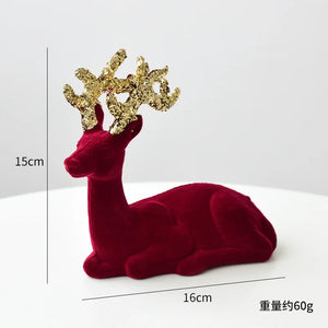 New Christmas elk glitter burgundy flocked deer ornament, Christmas tree pendant, Christmas home decoration handicraft