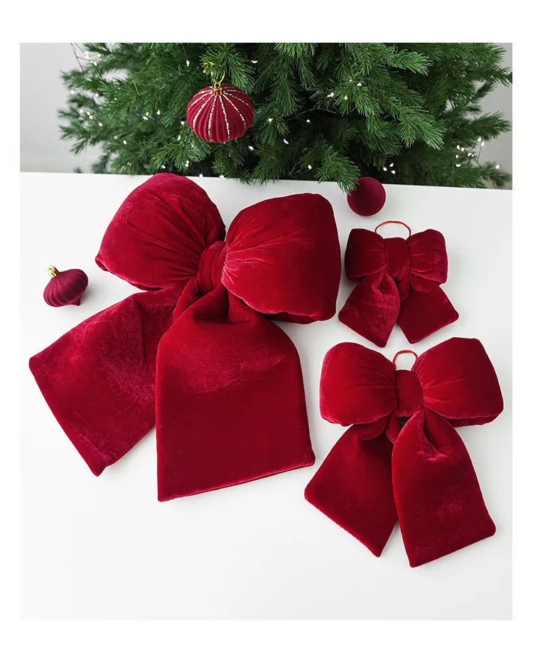 Velvet 3D Christmas Bow Christmas Tree Pendant Christmas Decoration Fence Stair Railing Fireplace Decoration