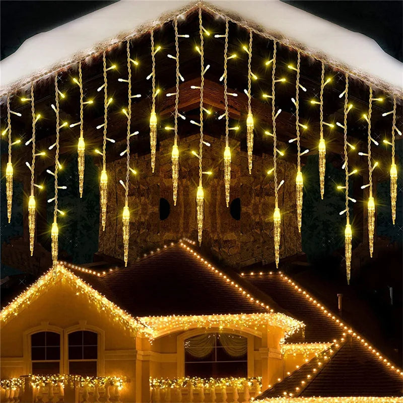 5-36M LED Curtain Icicle String Lights Christmas Garland Waterfall Outdoor Garden Decoration Fairy Light For Street Eaves Patio