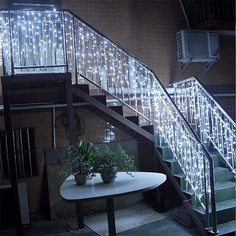 5-36M LED Curtain Icicle String Lights Christmas Garland Waterfall Outdoor Garden Decoration Fairy Light For Street Eaves Patio