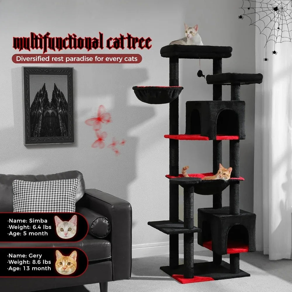 69-Inch Gothic Cat Tree for Indoor Large Cats With Super Large Hammock, Tall Climbing Tower, Scratching Posts