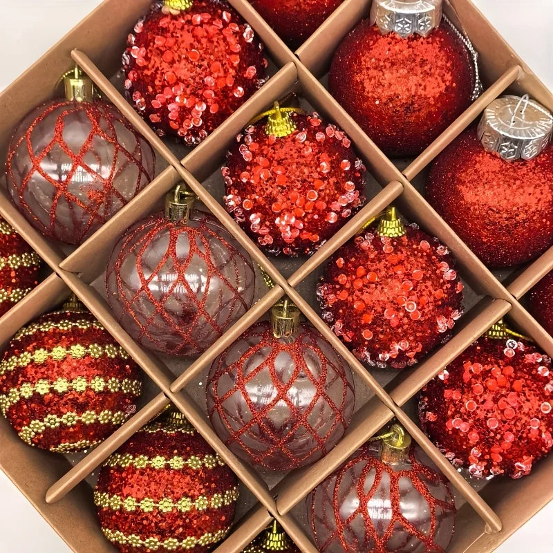 16pcs/set New Style Christmas Ball Set Glitter Deco Ball with Round Shapes for Christmas Tree Hanging Ornaments Plastic Material