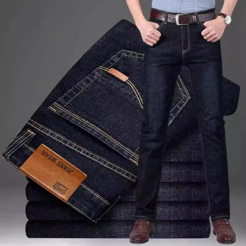 2025 Spring and Autumn New Men Fashion Casual Straight Leg Jeans Solid Color Foldable Comfortable Soft Business Brand Pants - You Offer