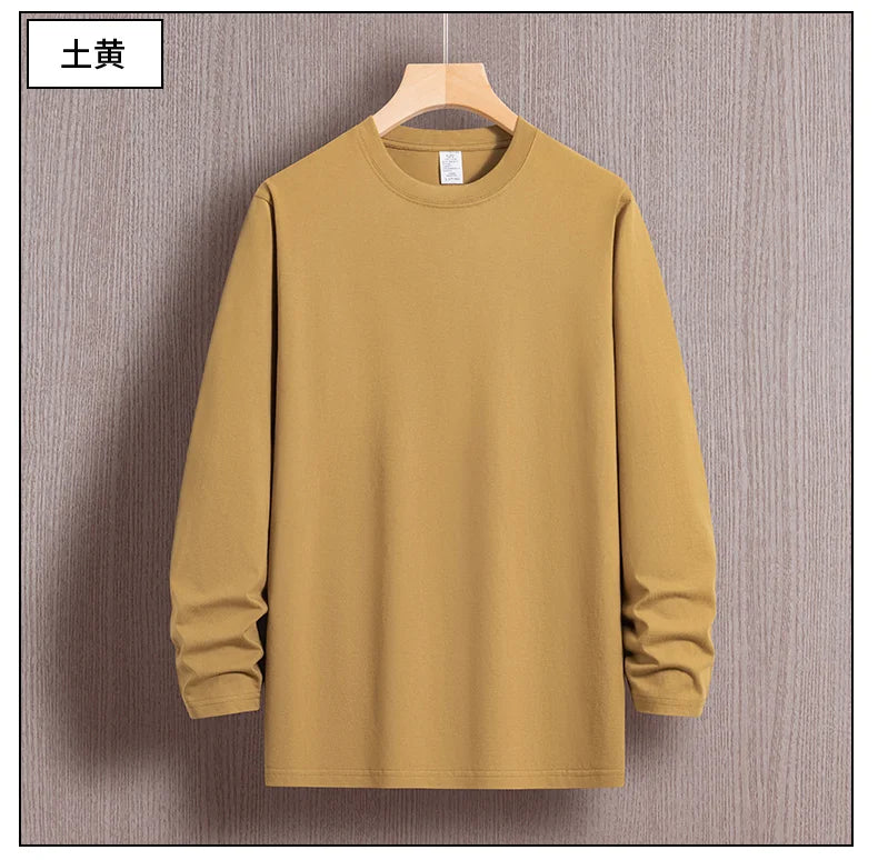 Top Quality 100 % Cotton Fashion Brand Plain Round Neck Trending New T Shirts Men Long Sleeve Tops Casual Classic Mens Clothes