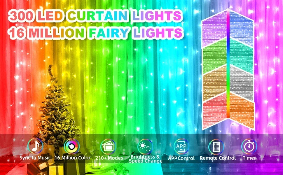 RGBIC Curtain Light String USB Plug Remote Control LED Curtain Light APP Bluetooth Control String Lights for Room Decorations