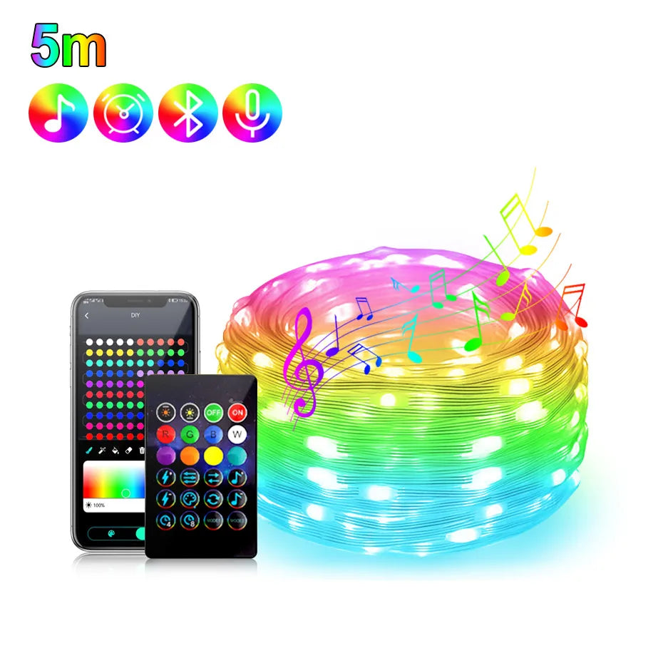 50M 20M 10M 5M 1M Christmas Lights LED Fairy String Light USB Smart Bluetooth Curtain Lights Garland for Home Party Decoration