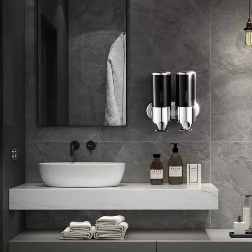 Wall Mounted Shower Dispenser Manual Single/Double Pump Black Shampoo Liquid Kitchen Bathroom Accessory