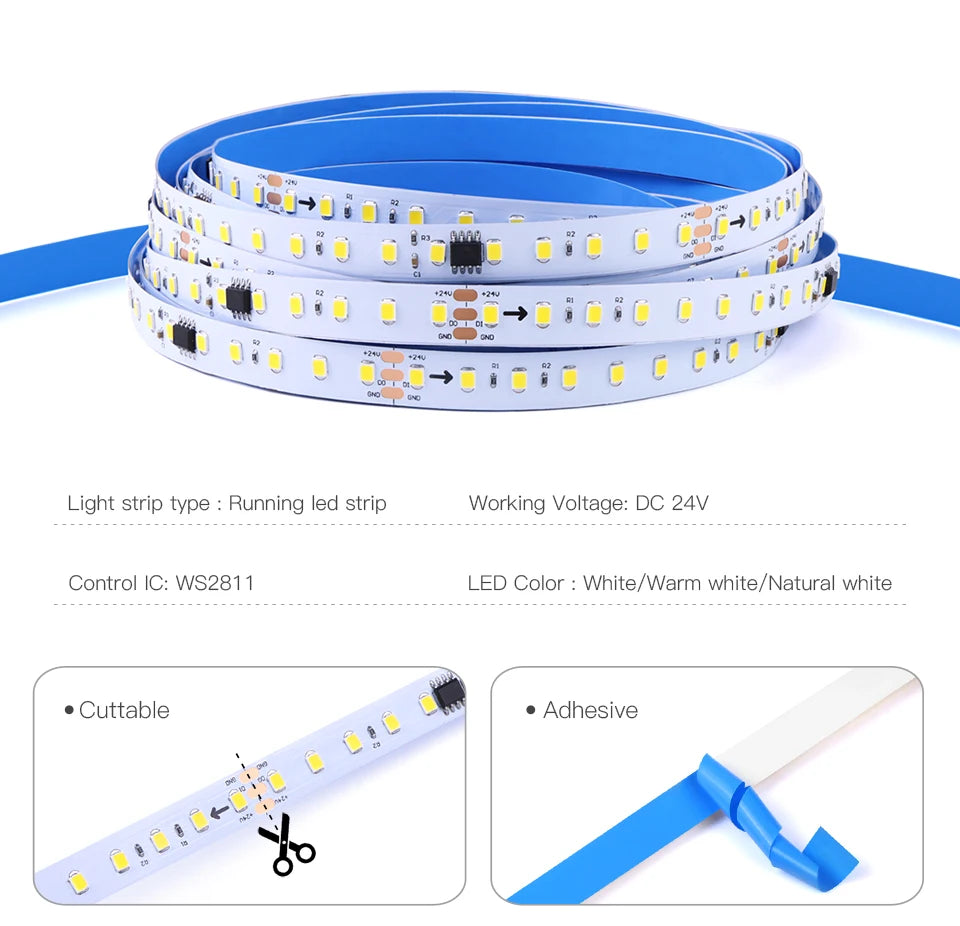 5M/10M Horse Race Running Led Strip Addressable DC24V WS281 120LED/M Dimmer LED Stair Controller Staircase Hallway Lighting Deco