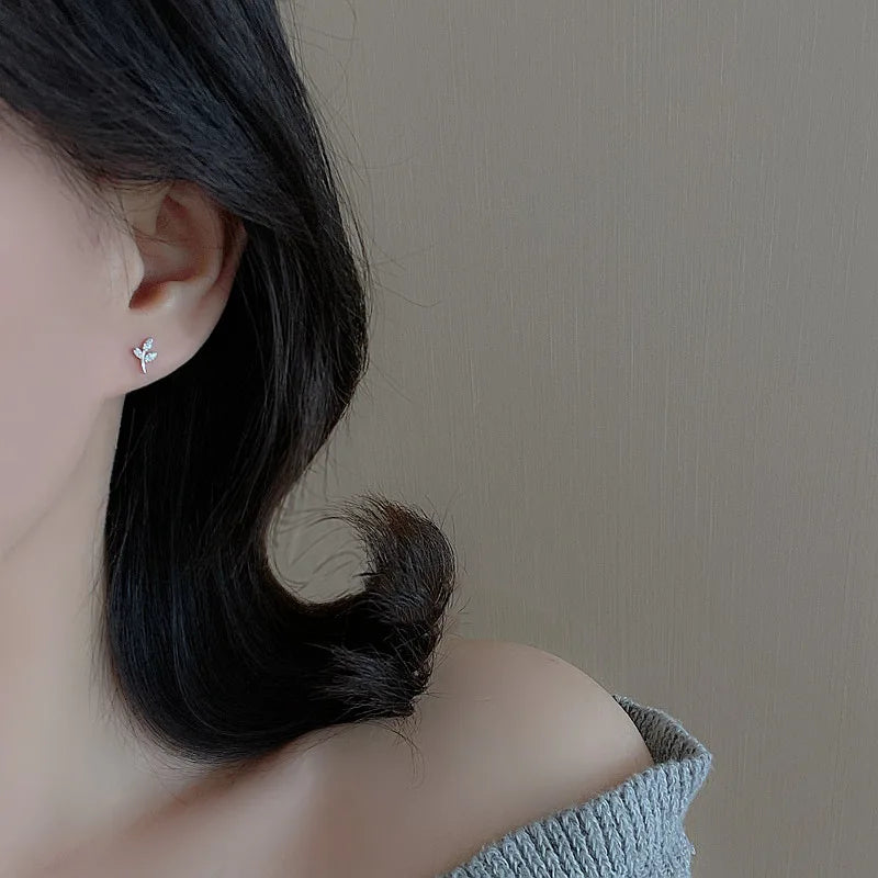 925 Silver Needle Mini Leaf Flower Earrings Children's Student Earrings Classic Simple Jewelry - You Offer