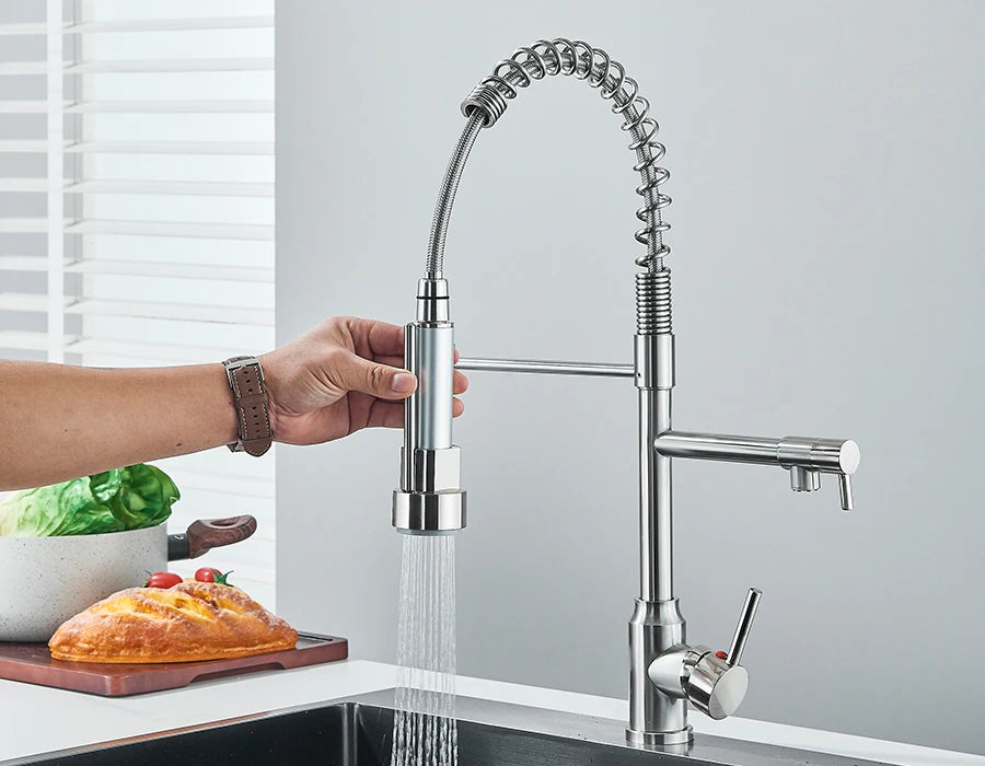 Pull Down Spring Kitchen Faucet Single Lever Hot Cold Mixer Water For Kitchen Sink Dual Spout Nozzle Faucets Crane - You Offer