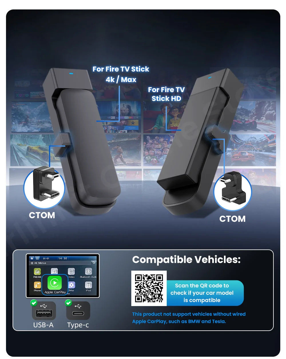 CarlinKit Firedrive Link Wired Carplay to HDMI for Fire Tv Stick Fire Tv Stick Lite HD 4K 4K Max Youtube Netflix Prime Video - You Offer