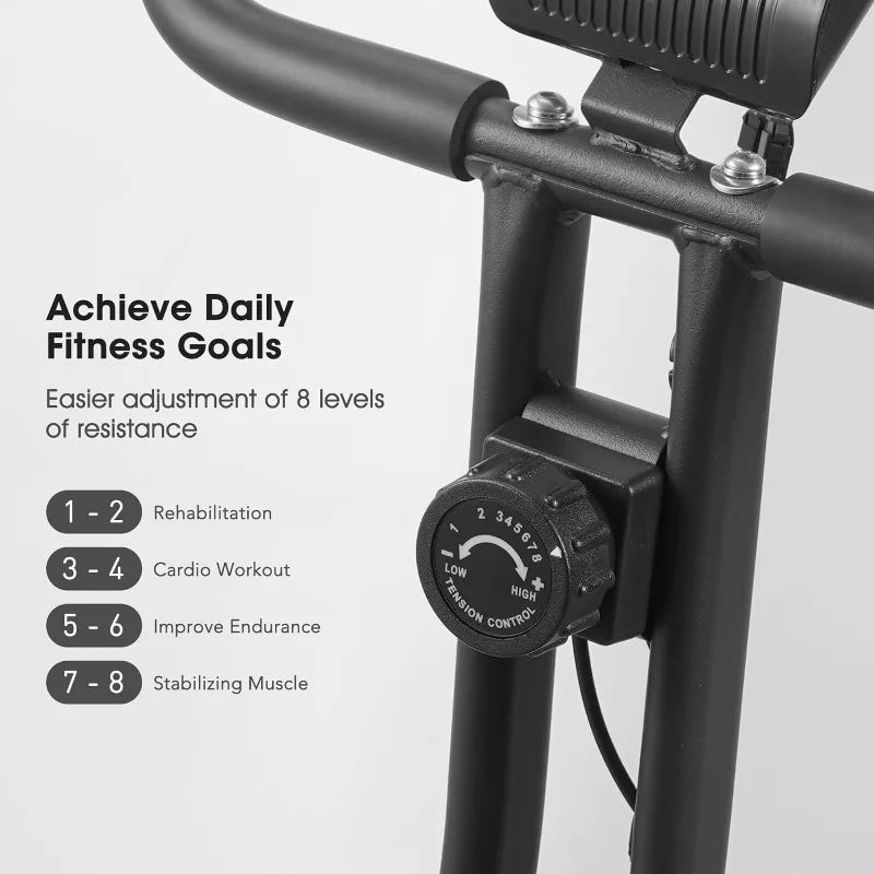 Exercise Bike 3 IN 1 Stationary Bike Folding Exercise Bike with 8-Level Adjustable Resistance Comfortable Seat Cushion LCD