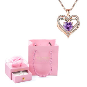 Heart Pendant Necklaces For Women With Rose Flower Gift Box Girlfriend Mother Family Birthday Fashion Romantic Surprise Gifts - You Offer