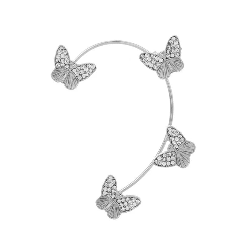 Silver Plated Metal Butterfly Ear Clips Without Piercing For Women Sparkling Zircon Ear Cuff Clip Earrings Wedding Jewelry - You Offer