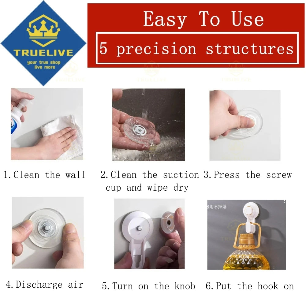 5/3/1PCS Free Punch Hook Suction Strong Suction Cup Hook Cup Clothes Hooks Bathroom Kitchen Vacuum Hook Multi-Purpose Hooks