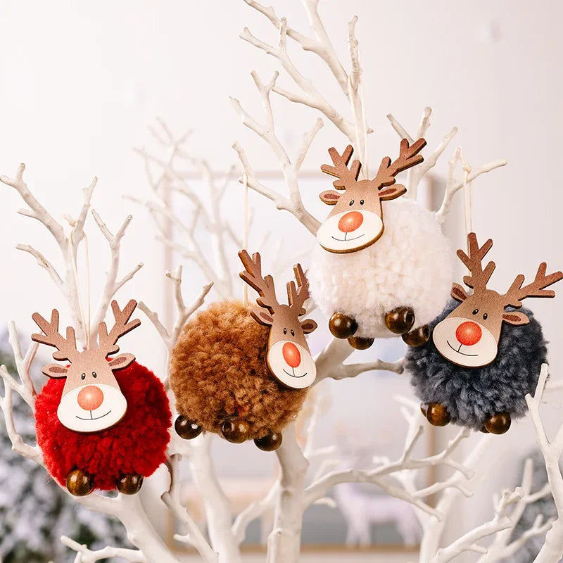 1-10pcs Christmas Felt Elk Hanging Ornaments Cute Reindeer Craft Decorations Xmas Tree Wooden Pendants New Year Party Kids Gifts