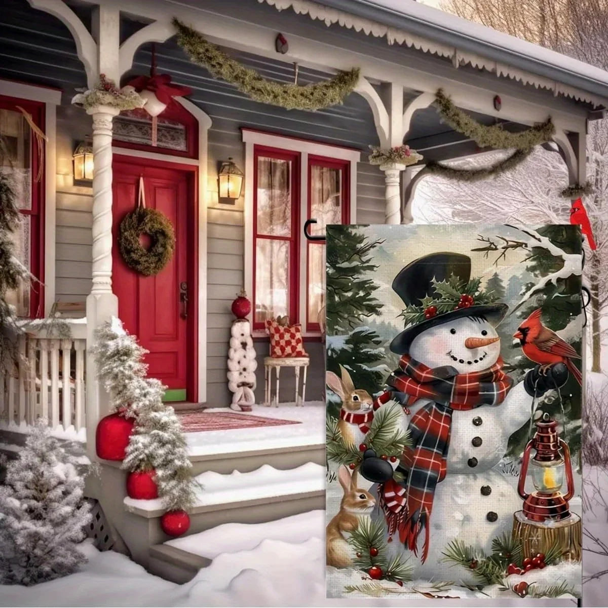 Festive Floral Design Double-Sided Linen, 12x18 Inches, Home Outdoor Yard Holiday Party Decorations (Flag Pole Not Included)